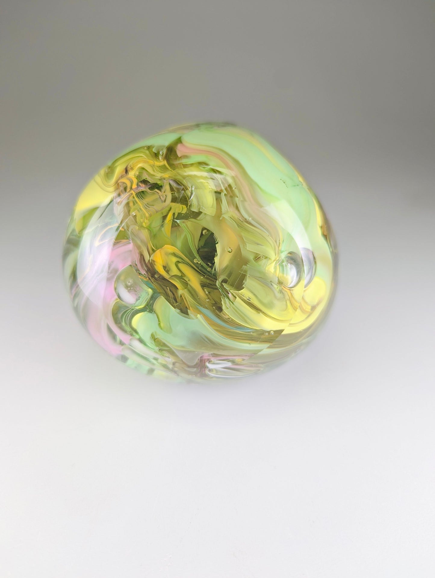 “Ovomorph” hand molded glass blown paperweight sculpture