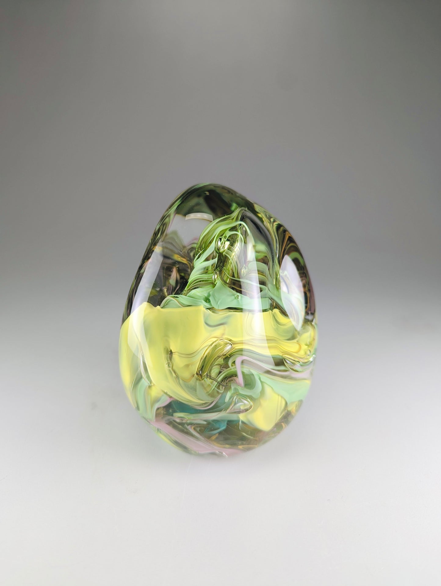 “Ovomorph” hand molded glass blown paperweight sculpture