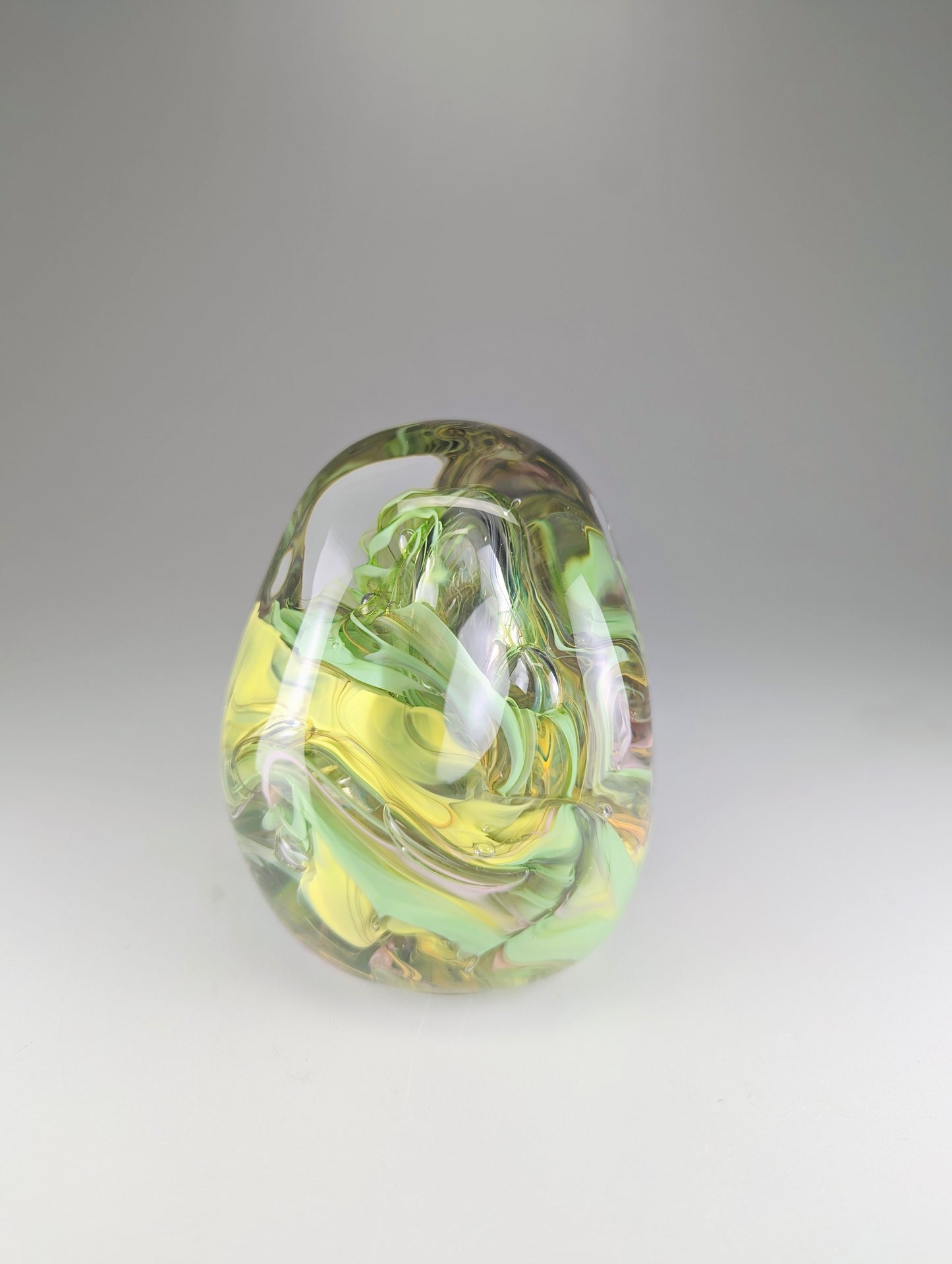 “Ovomorph” hand molded glass blown paperweight sculpture