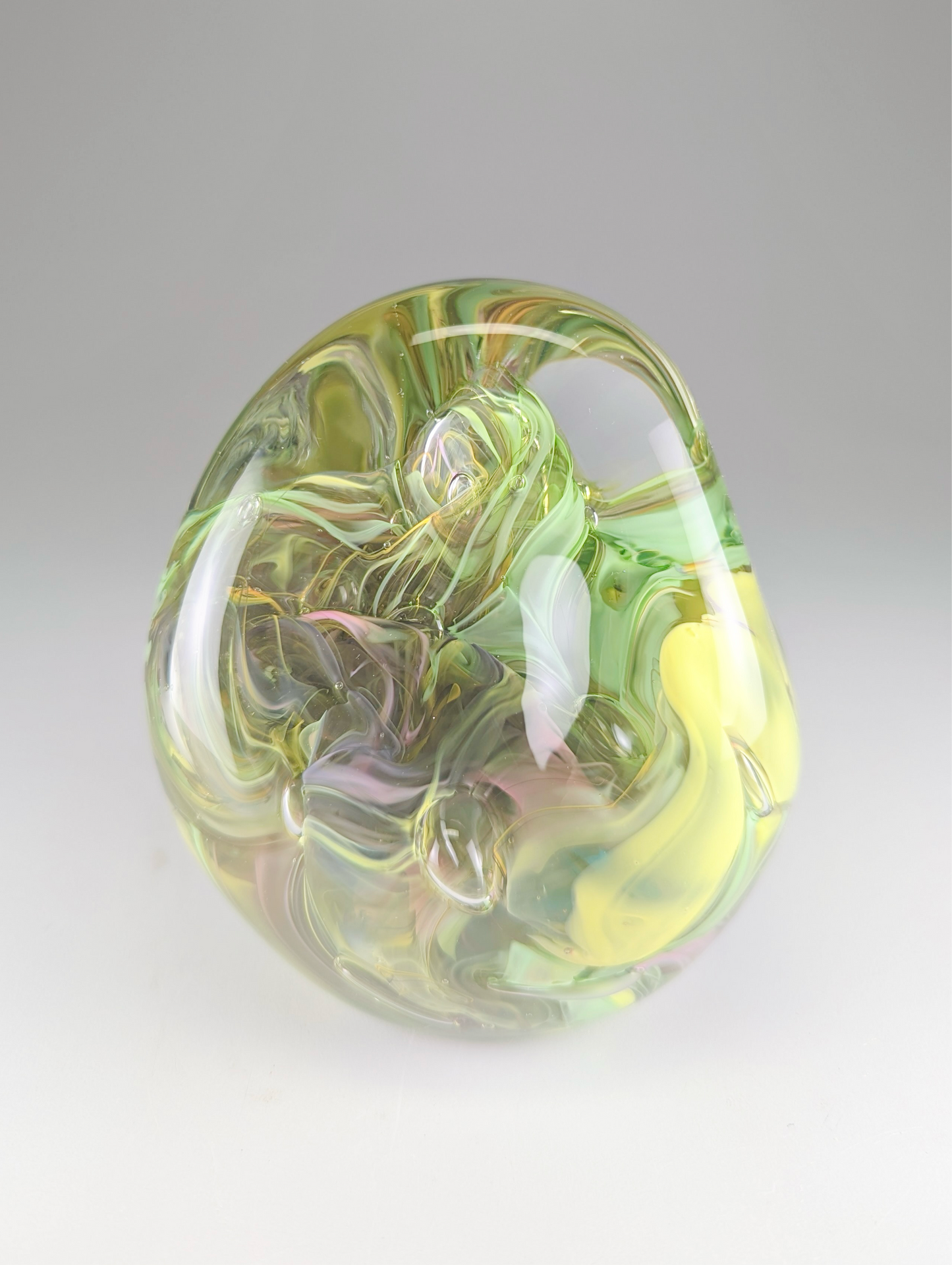 “Ovomorph” hand molded glass blown paperweight sculpture